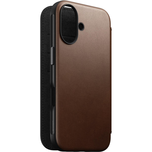 NOMAD Leather Folio Case for iPhone 16 (Brown)