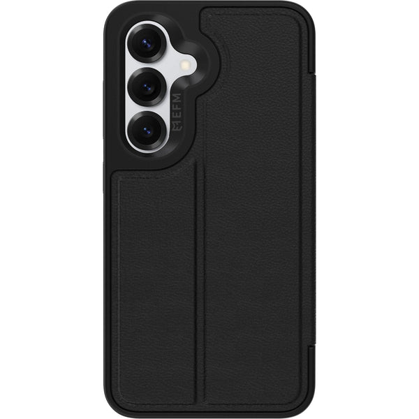 EFM Monaco Vegan Leather Wallet Case with D3O BIO for Galaxy S25+ (Black)