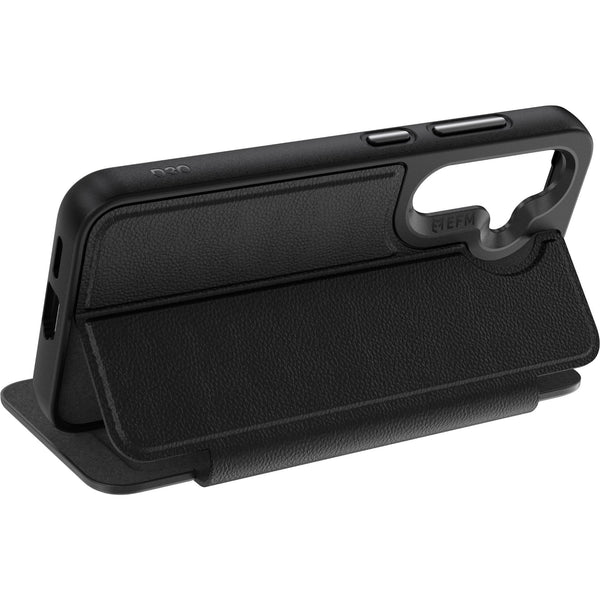 EFM Monaco Vegan Leather Wallet Case with D3O BIO for Galaxy S25+ (Black)