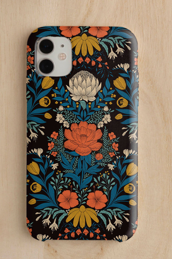 Garden Flower Block Print Damask by Denes Anna Design Phone Case (Dark)