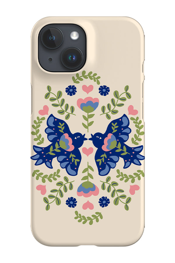 Scandinavian Folk Art Birds Phone Case (Beige)