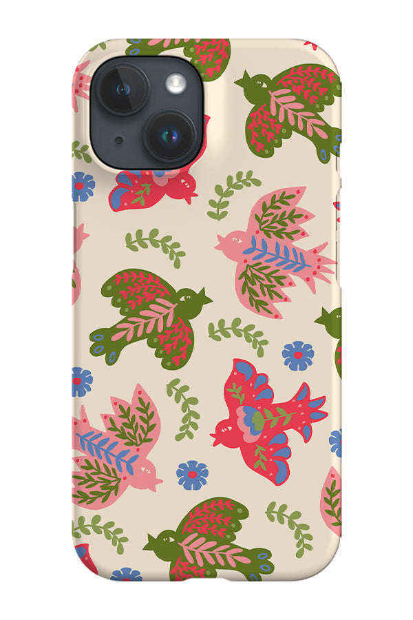 Scandinavian Folk Art Birds Scatter Phone Case (Beige)