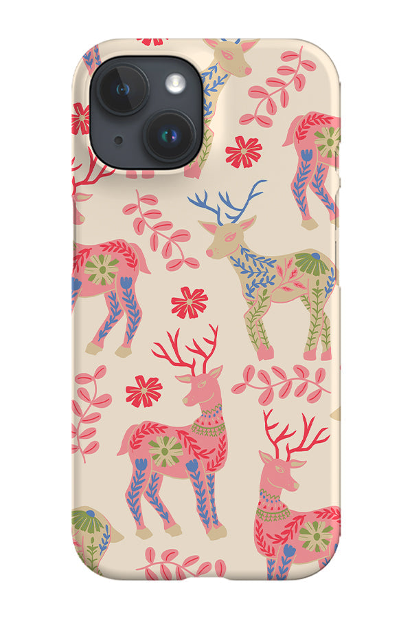 Scandinavian Folk Deer Scatter Phone Case (Pink)