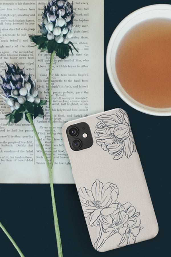 Classic Botanical Peonies Phone Case (Off White Blue)