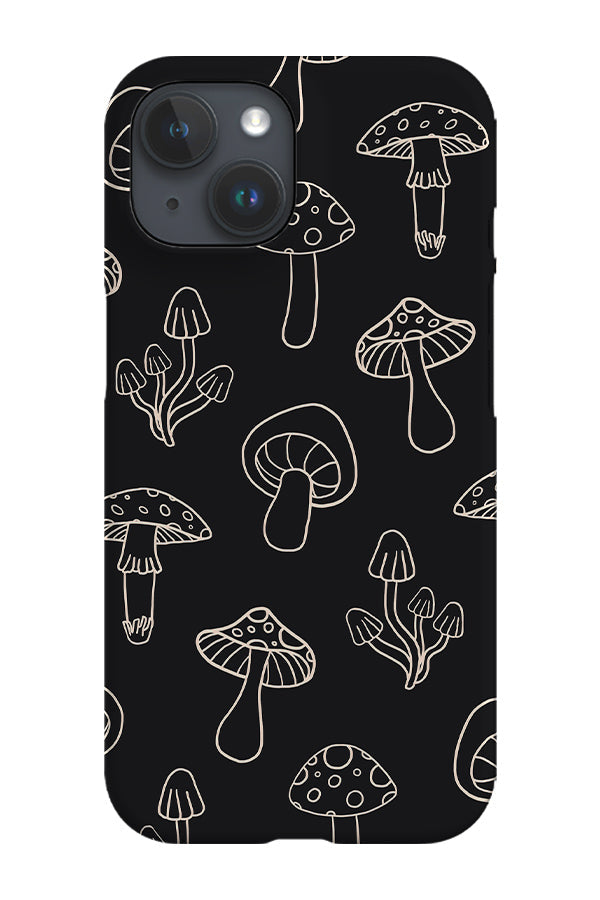 Cottagecore Mushroom Line Art Phone Case (Black)